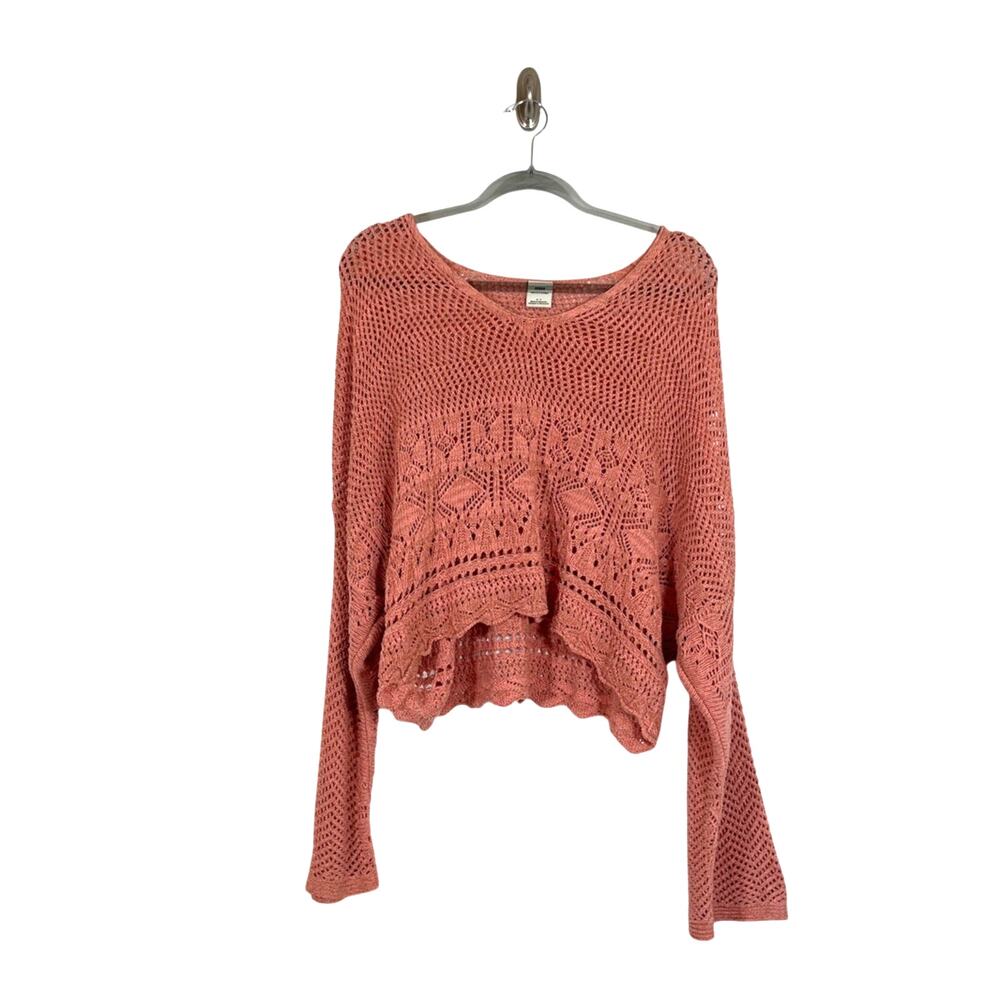 Urban Outfitters Crochet Open Knit Cropped Oversized Sweater Pink Small Boho